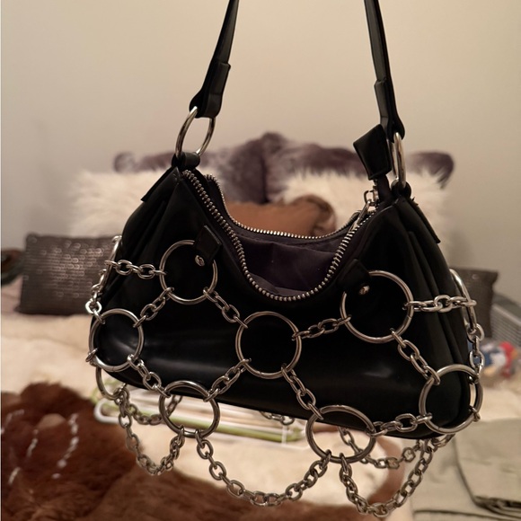 Dolls Kill Black and Silver Chain Shoulder Bag - Picture 3 of 3